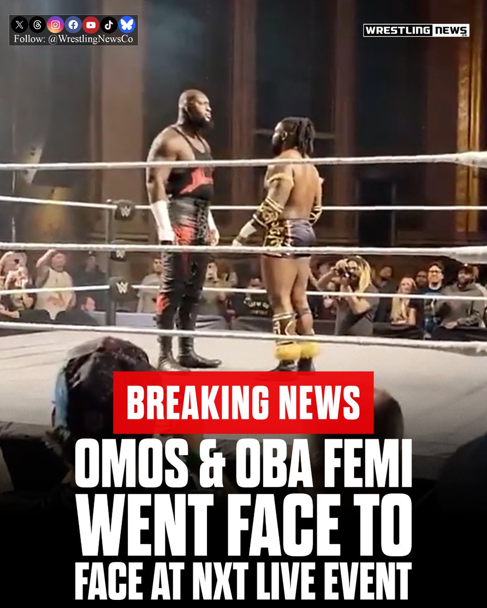 WrestlingNewsCo's tweet image. Omos and Oba Femi went face to face earlier tonight at the WWE NXT live event.