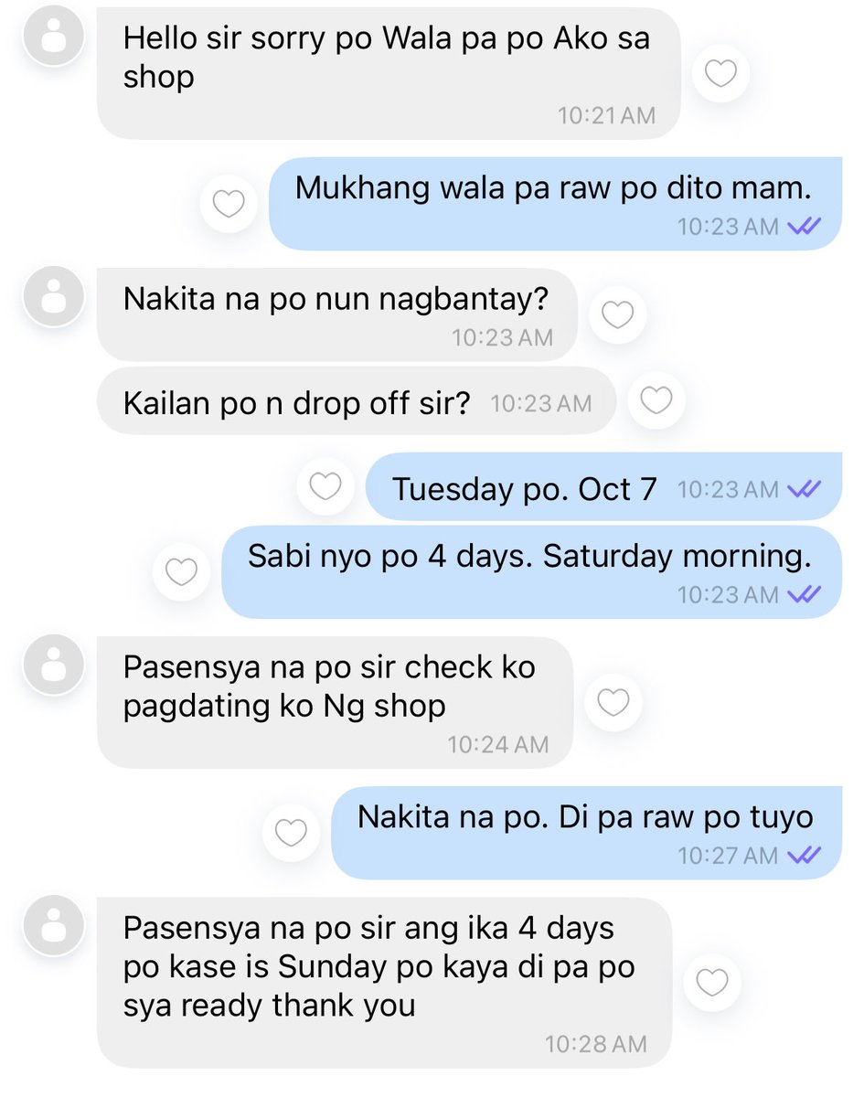 ceejay_s2's tweet photo. So I recently tried shoe cleaning sa isang shop sa Pasig. Usapan namin, 4 days tapos na. Oct 7 ang drop off. Today is Saturday, Oct 11, so dapat tapos na ang service today.
Mali na ba ako ng bilang sa 4 days mam? 😂 https://t.co/aqrOsGlSim