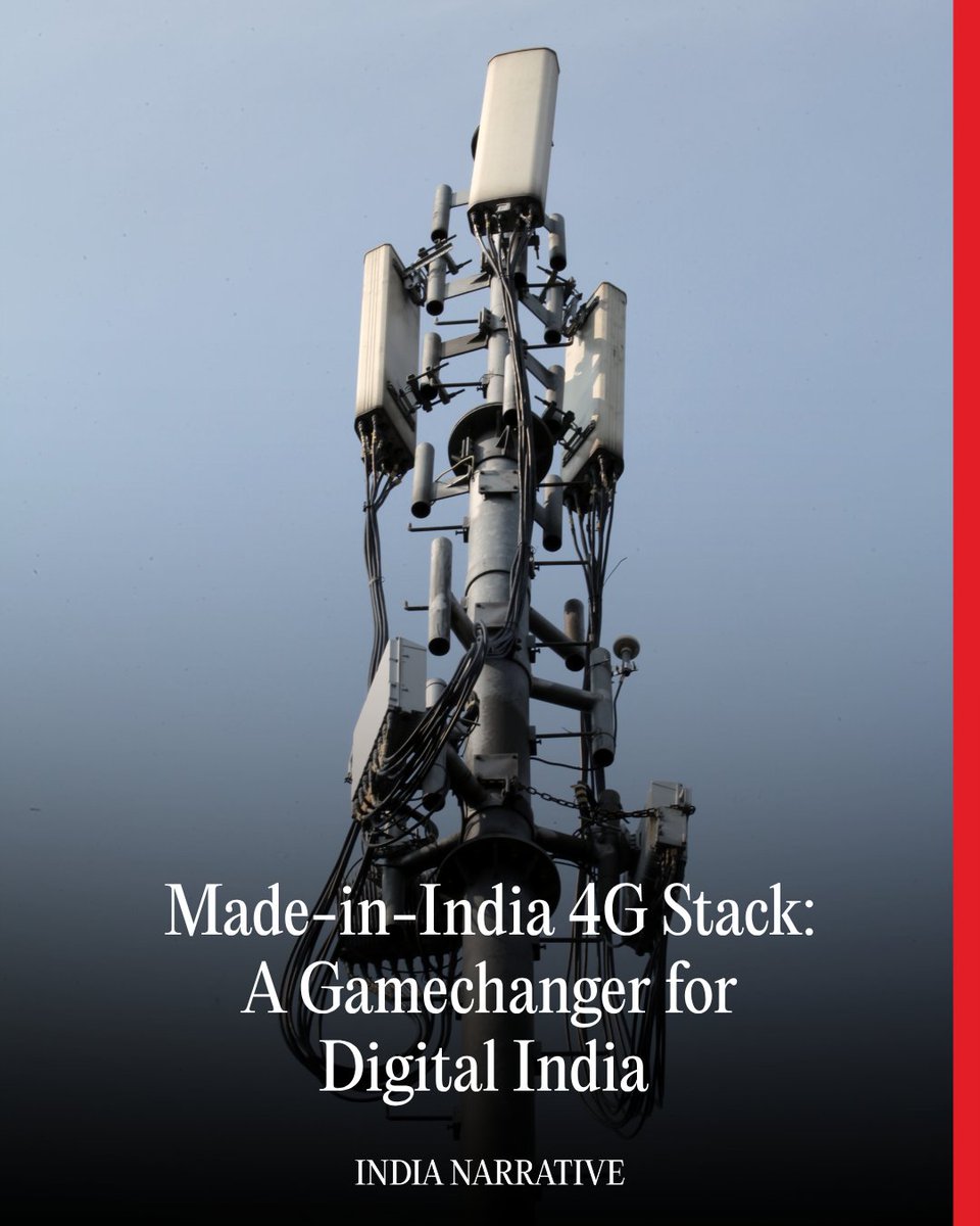 india_narrative's tweet image. India joins the elite league of nations with its own indigenous 4G technology stack - “Bharat Telecom Stack.” Developed by C-DOT, Tejas Networks &amp;amp; TCS, it powers 100,000+ BSNL towers and is 5G-ready.
A major leap in India’s #AtmanirbharBharat journey.
indianarrative.com/explainer/made…