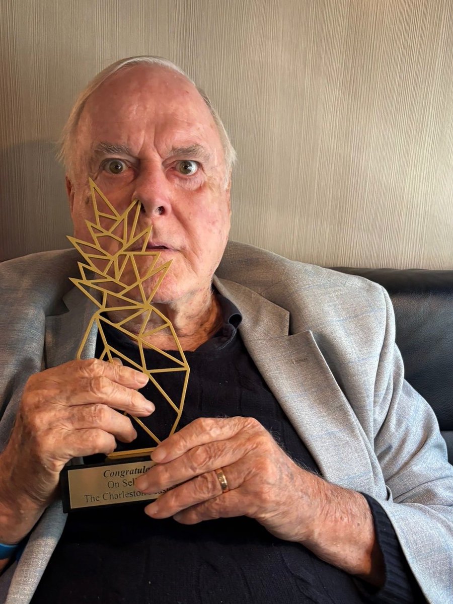JohnCleese's tweet image. I demand you do something silly! 

Delightful trophies I received for selling out the Carolina Theatre of Durham and the Charleston Music Hall. #silly #montypython