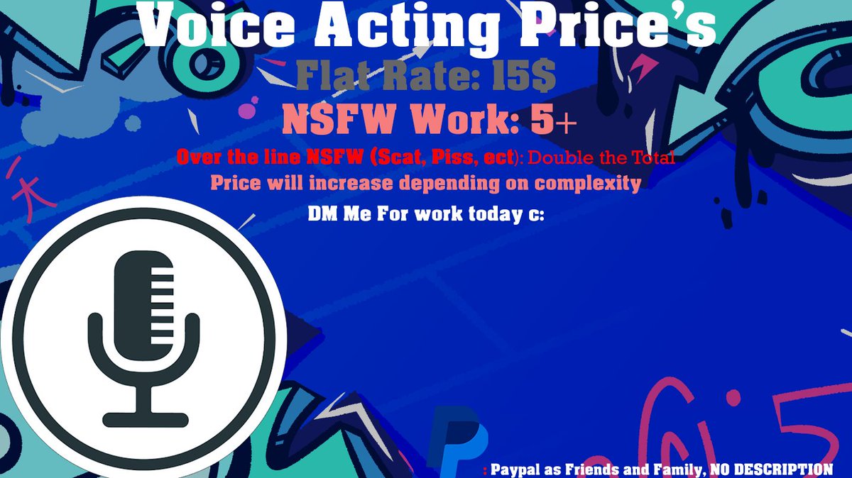 Looking for a voice actor? Or a video editor of some caliber? Then look at my commission pages!! And dm me for work c:

I've worked with lads like Invader Murillo, Kabal Mystic and Delflow with there Workings and helped with Noodles and Boxzi with voices c: