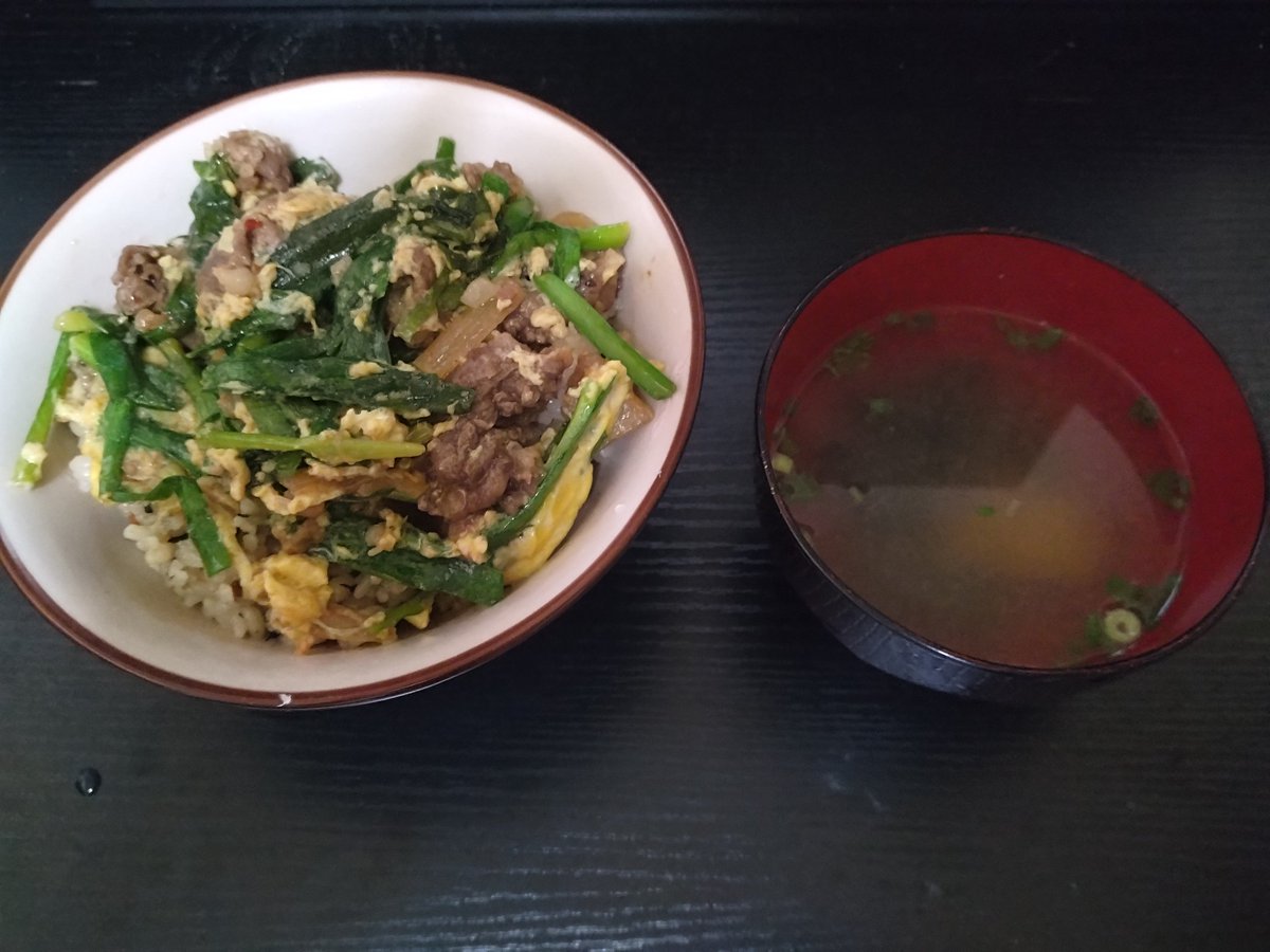 yuzuyan04156983's tweet image. 今日は梅ひじき炊き込みご飯の上に味付き牛肉とニラを卵でとじた丼めし
#男飯
#一人暮らし
#自炊