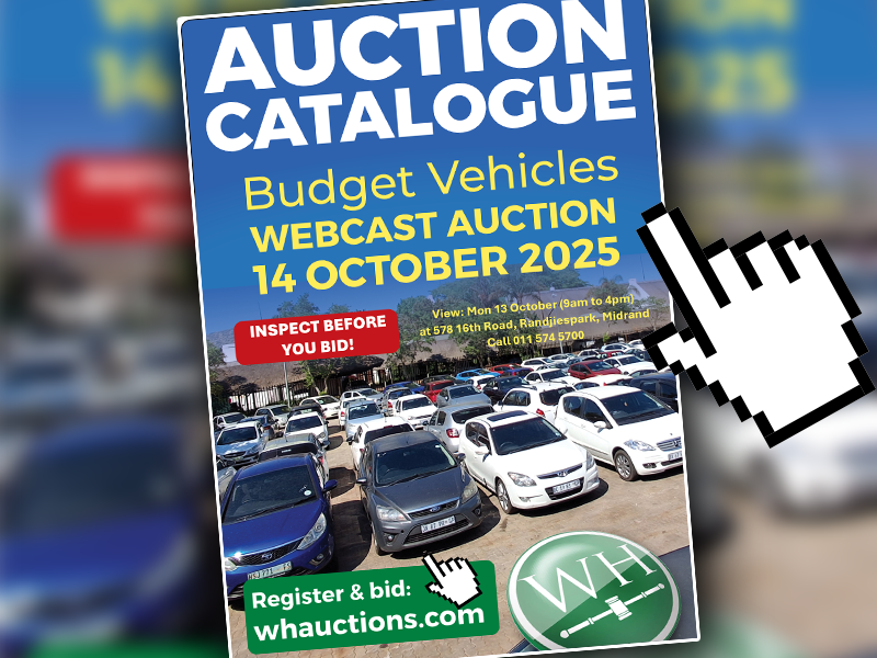 WHAuctions's tweet photo. CATALOGUE AVAILABLE! Budget Vehicles Webcast Auction, 14 Oct 2025.  113x Budget vehicles with average start bid prices under R40,000!

• View Catalogue: https://t.co/UOGLSe9Q8c
• Go to Auction: https://t.co/Or9BkIzYsD
• View: 13 Oct 2025 at 578 16th Rd, Midrand 📌 https://t.co/0fnER9JMQ3
• Call WH: 0115745700 / 0842525000

#carauction #cars #budgetcars #cheapcars