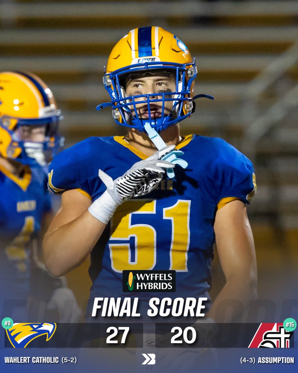 WAHLERT CATHOLIC WITH A MASSIVE WIN OVER ASSUMPTION 🔥

Golden Eagles are 5-2 🦅

#iahsfb KBerning Photos