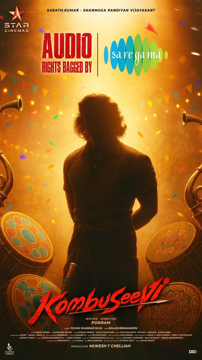 dir_thalapathi's tweet image. Its time to turn up the rural rhythm 🔥

The Audio rights of #Kombuseevi is officially bagged by @saregamasouth!

A sureshot sambavam by @thisisysr 💥

@realsarathkumar &amp;amp; @ShanmugaP_Actor #Tharnika

#Kombuseevi #OnceUponATimeInUsilampatti
@ponramVVS