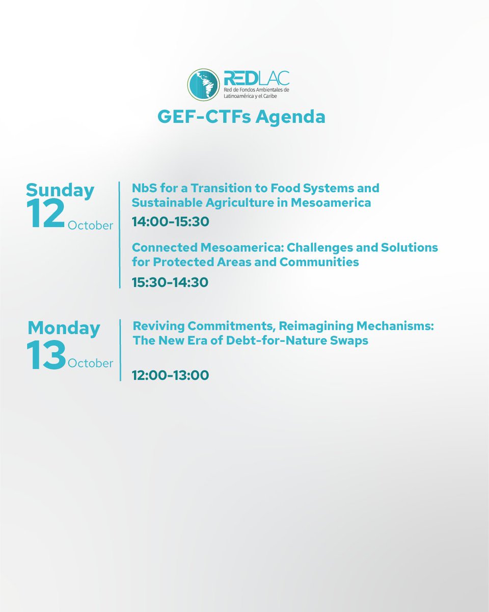 #RedLAC || 🌿🌍 RedLAC and its Conservation Trust Funds are present at the IUCN World Conservation Congress in Abu Dhabi!
📍 Join us at the GEF Pavilion for a series of high-level panels.

#RedLAC #IUCN2025 #CTFs