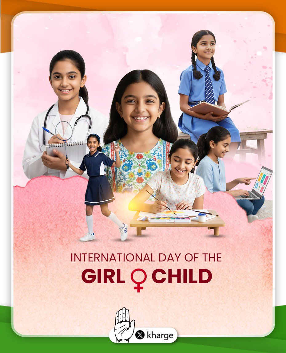 kharge's tweet image. Gender equality is the cornerstone of social, political, and economic progress.

We must ensure equal opportunities for every girl child, by placing them at the forefront of change, listening to their voices, responding to their aspirations, and including them in decision-making…