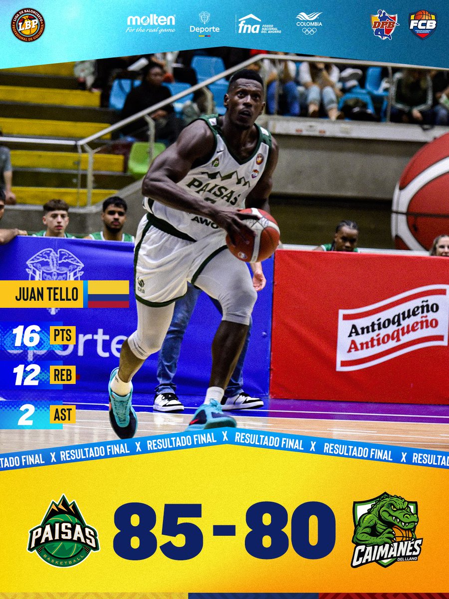 PAISAS GANA EN CASA EL PRIMER PARTIDO DE LA TEMPORADA 💚🔥

⭐️ MVP: Juan Diego Tello 🇨🇴

#BaloncestoDeColombia🇨🇴