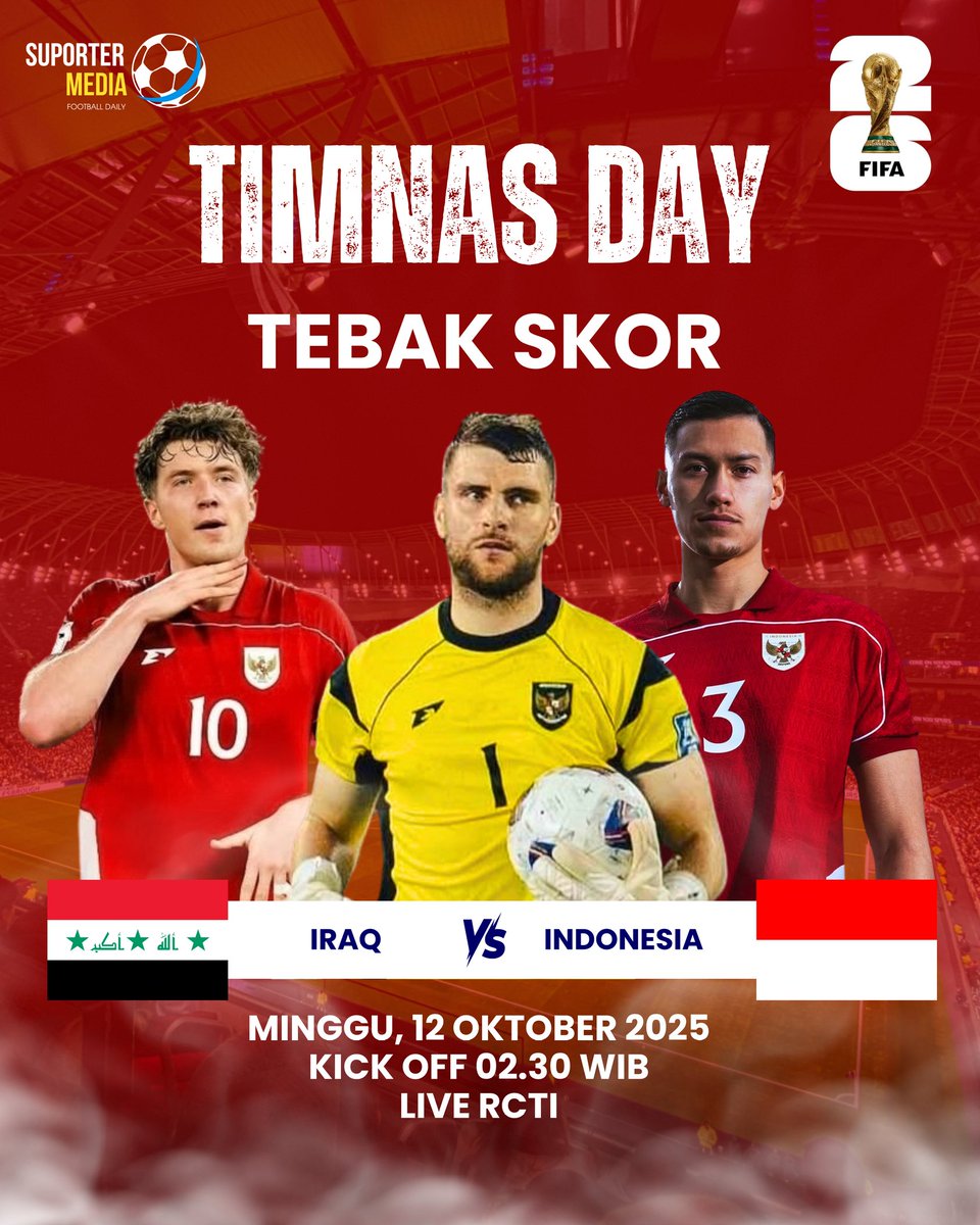 suporter_media's tweet photo. 🇲🇨 TIMNAS DAY 🇲🇨

⚽️ Kuis Tebak Skor ⚽️
Berhadiah saldo e-Wallet untuk 1 FOLLOWERS BERUNTUNG !!

Rules:
• Retweet &amp; Like postingan ini.
• Follow @suporter_media
• Ditutup saat Kick Off.

Contoh: 
Iraq 2-0 Indonesia #KuisSuporter

GASSS !!! 🔥 #TimnasDay #TimnasIndonesia https://t.co/TnNwSE27nt