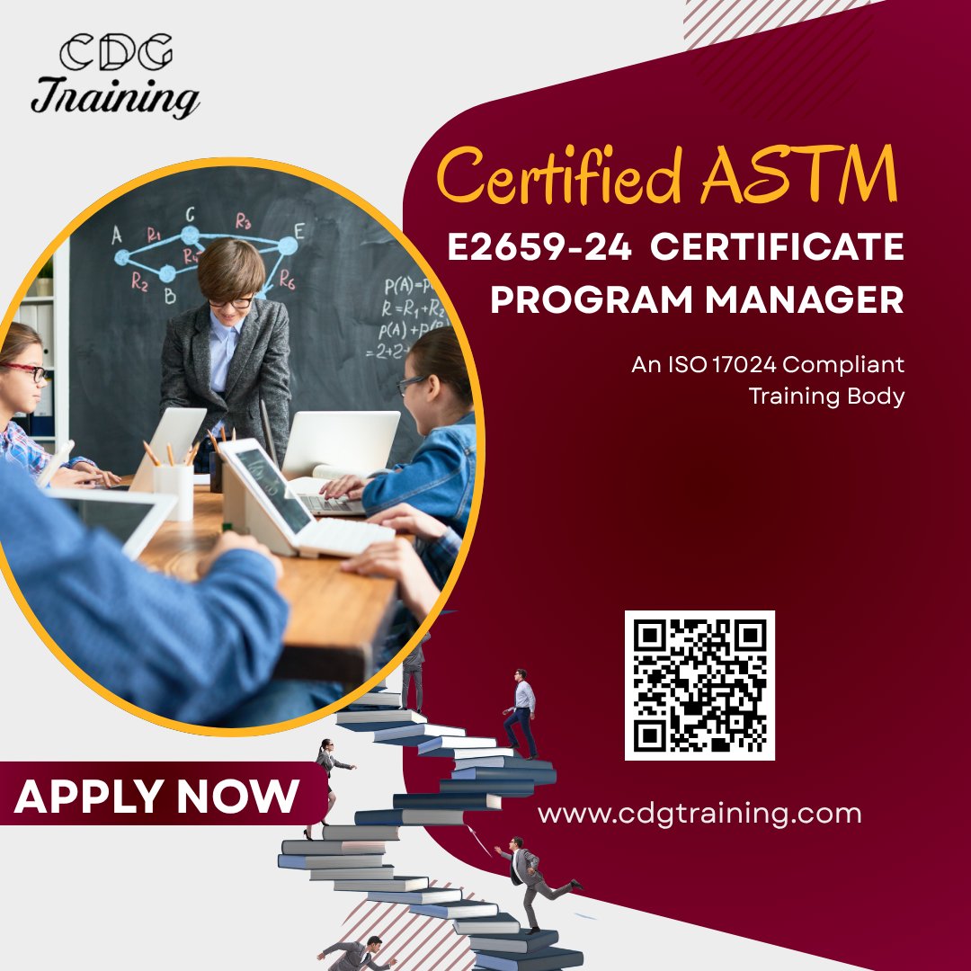 cdgtrainings's tweet image. 📜Become a Certified ASTM E2659-24 Certificate Program Manager (CPCM) with CDG!
✔ Self-paced & accredited
✔ Globally recognized
✔ Master managing and implementing ASTM E2659-24 certificate programs
🔗cdgtraining.com/courses/Certif…
#astm #certification #programmanagement #compliance