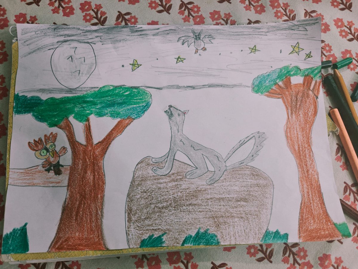 x_rahulraj's tweet image. A Night Scene drawn by Agastya