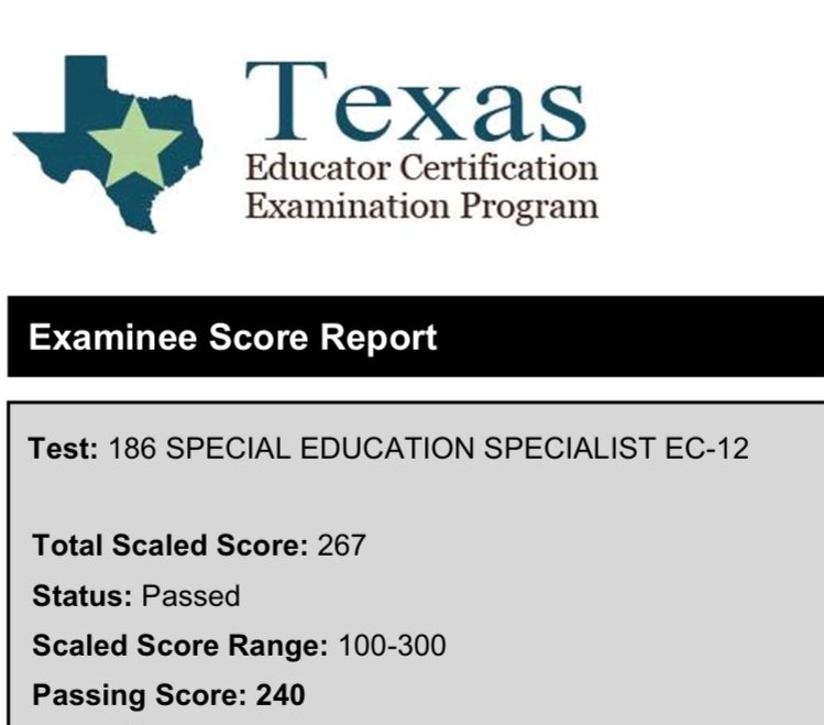 I decided to take the new Special Education Certification exam. Well, tonight the scores are in. Success!  Yay!  I'm feeling proud and even more grateful.  My goal was to push myself while encouraging those I lead to do the same.  Let's go!  #LeadthePAC #LEVELUP