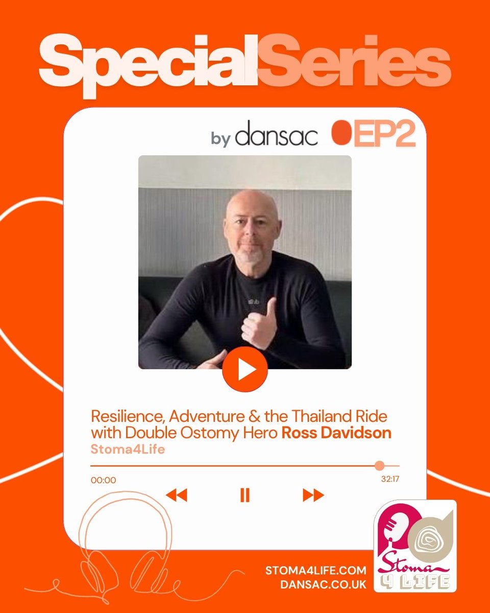 Stoma4Life's tweet photo. 🎙️The 2nd episode in our special #Dansac takeover for #WorldOstomyAwarenessDay 
Join me, Raphaela, on @ukhealthradio as I chat with Ross Davidson, whose cycle across Thailand proves resilience &amp; adventure thrive beyond challenge.

👉 https://t.co/suMN6QFHVn #ostomy #stoma4life https://t.co/Q3UgD4WMJt