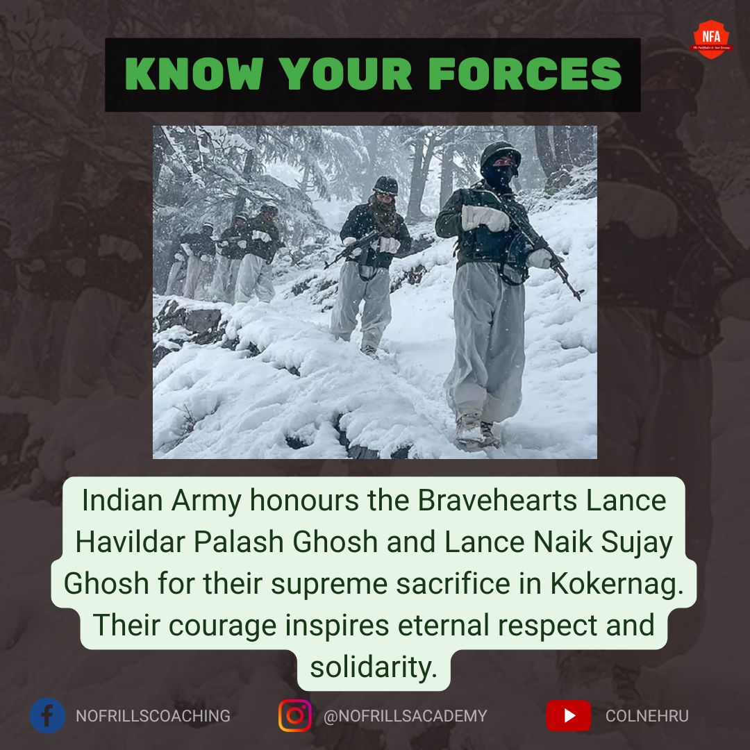 nofrillsacademy's tweet image. We salute Bravehearts Lance Havildar Palash Ghosh and Lance Naik Sujay Ghosh, who made the supreme sacrifice in Kokernag. Their courage and dedication inspire selfless service and gratitude.

#KnowYourForces