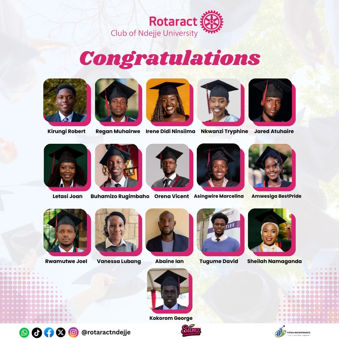RotaractNdejje's tweet photo. Congratulations to our Rotaractors! 🎉

You dreamed, you worked hard and you made it! 🎓💪
The Rotaract Club of Ndejje University celebrates each of you for your dedication, resilience and excellence. 🌟

Here’s to new beginnings and greater heights! 🚀

#RotaractNdejje https://t.co/GeCL5qFM5Y