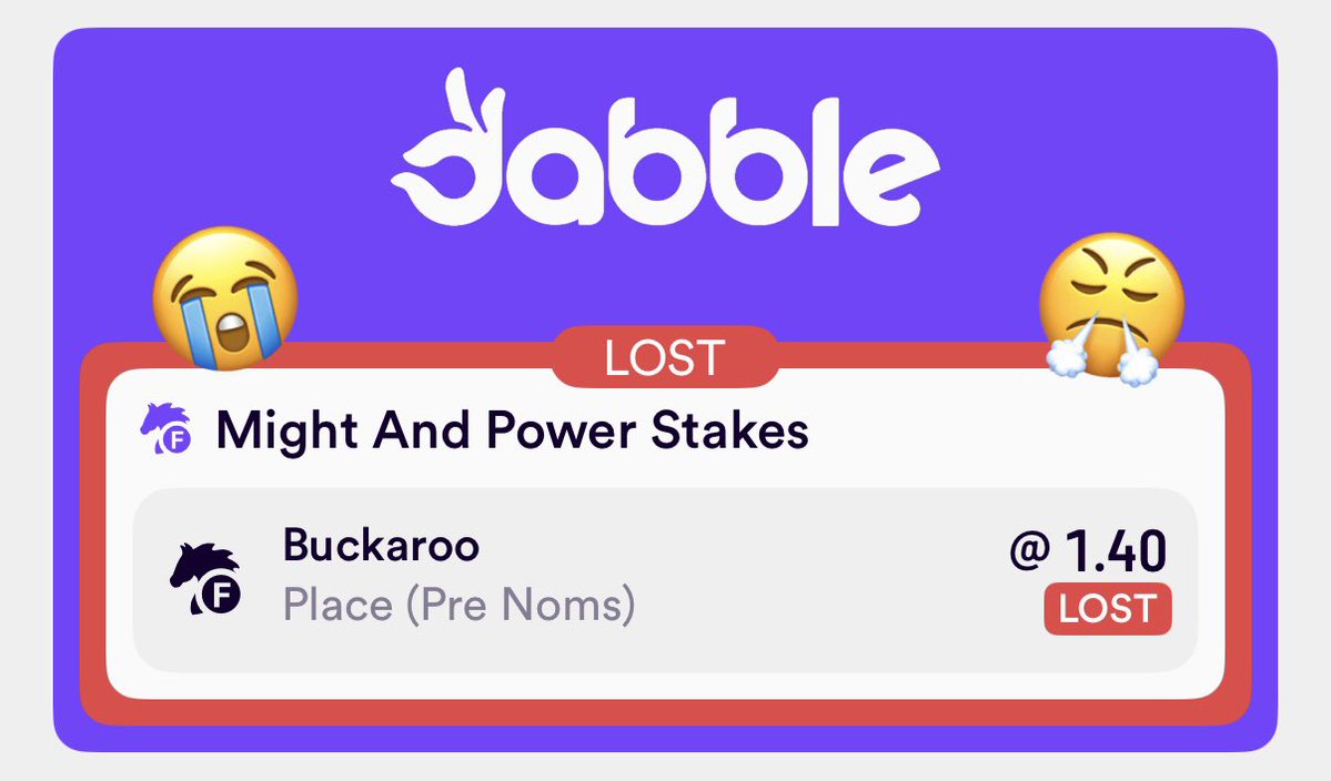 .<a href="/dabblecomau/">Dabble</a> not paying out third place dividend for pre noms bets in the Might And Power 🥶

Not stated anywhere in their futures Ts&amp;Cs 🫣

Happy to bet 25 horses in pre noms market but not honour 3PD on day.

Wonder if you bet place in 8 horse field and there was a scratching?