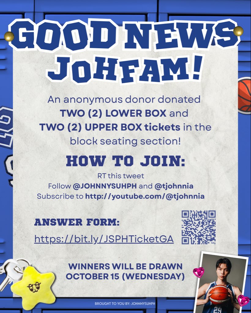 Hey JOHFAMS! 🎉🎉

Someone graciously sponsored 4 tickets to 4 lucky Johfams 🫣 (1:1)

— Form will be open until OCT 15, 6 pm
— Winners will be announced by 8 pm ❤️‍🔥

Refer below for the mechanics ⬇️

🔗 forms.gle/sq2fowwo47wudj…