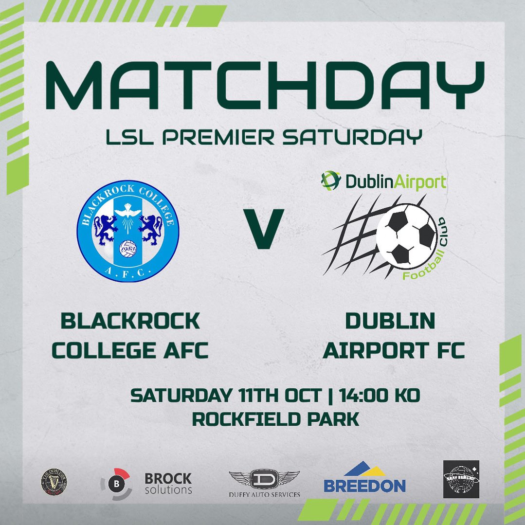 ✈️⚽️ | 𝙈𝙖𝙩𝙘𝙝 𝙙𝙖𝙮 | ⚽️✈️ 

🆚 Blackrock College AFC
🏆 LSL Premier Saturday 
📍 Rockfield Park
⏰ 14:00

#uptheplanes