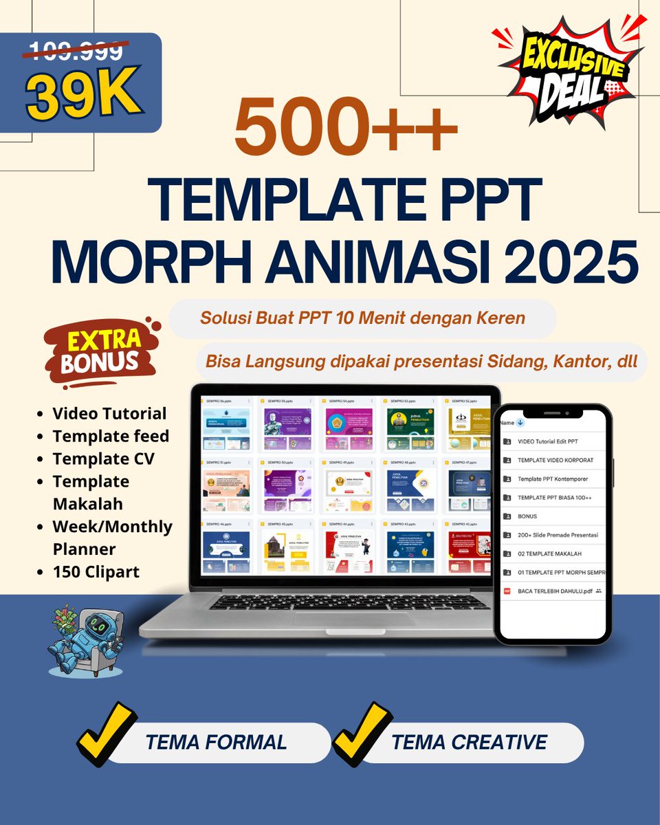 RAHASIA JOKI PRO! Dapatkan 500++ Template PPT Premium buat terima double order joki presentasi. Bebas revisi desain, fokus cuan. 
Beli sekarang: lynk.id/pisheldigital/…

#zonauang #zonajajan #zonaba