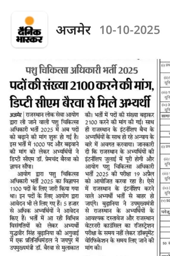 पशु चिकित्सक भर्ती में पद बढ़ाने की माँग हुई तेज…