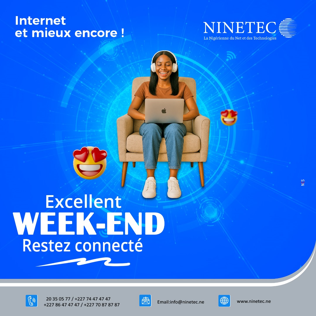 ninetec_ne's tweet image. 💻✨ Excellent week-end avec NINETEC !
Restez connectés avec un internet rapide et fiable, pour vos films, vos appels et vos bons moments en ligne.
👉 NINETEC – Internet et mieux encore !

#NINETEC #WeekendConnecté #Internet #Niger