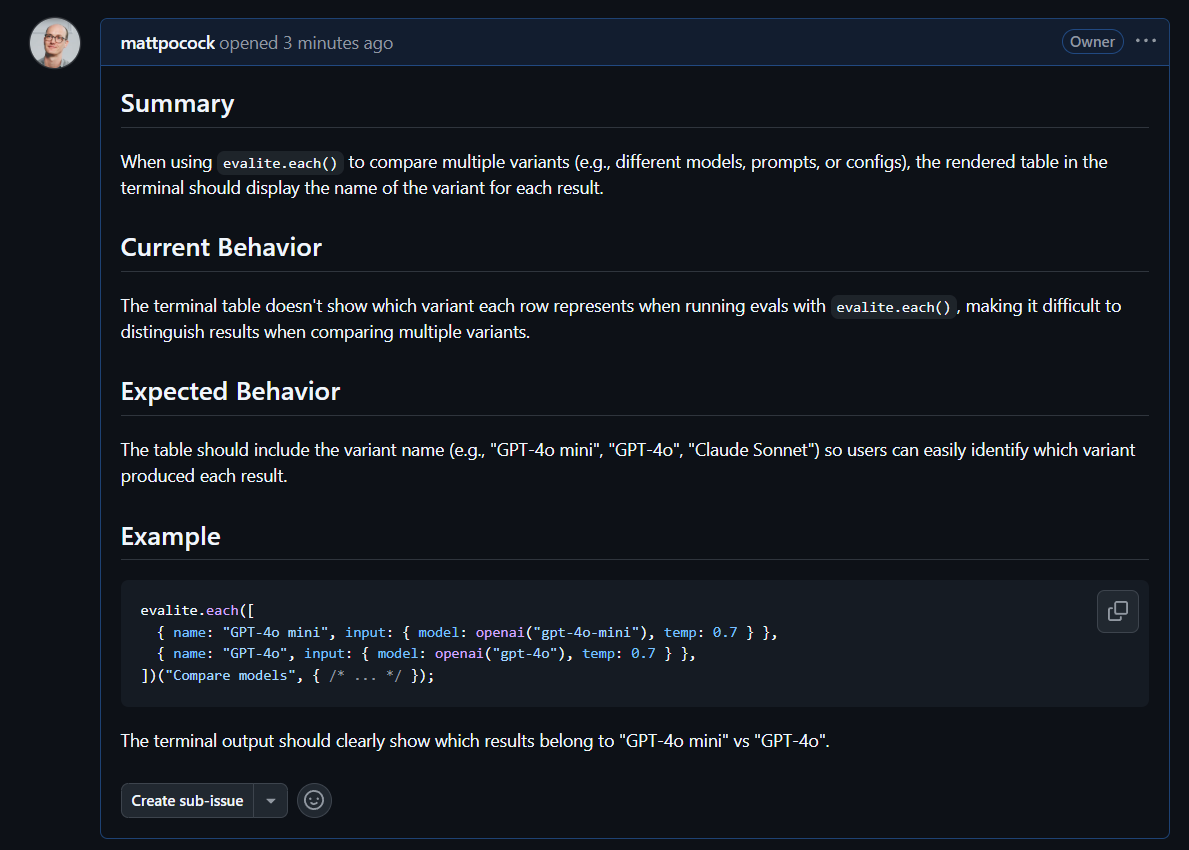 mattpocockuk's tweet image. Instead of markdown files, I've been getting my AI to save plans in GitHub issues.
Claude Code is AWESOME at using the GitHub CLI.
Means you don't have endless THROWAWAY_PLAN.md files spamming the repo.