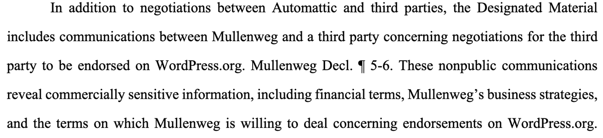 The WPE vs #WordPress lawsuit is still so crazy.  Like here is a recent appeal to keep communications sealed regarding likely financial deals to endorse someone or a company on wordpress dot org.

Don't forget that up until all of this happened, WordPress dot org was assumed to