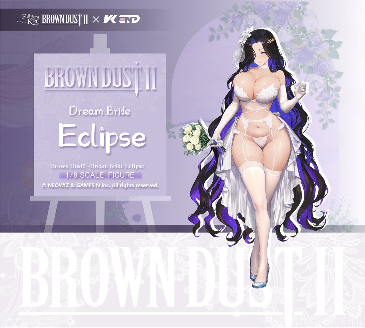 VKEND_Hobby's tweet image. Project Reveal

From Brown Dust 2, the “Dream Bride — Eclipse ”
is making her stunning debut as a 1/6 scale figure! 💍

Her elegance and allure beneath the pure white wedding dress
will be exquisitely brought to life by VKEND with masterful craftsmanship.💐

#BrownDust2 #Eclipse