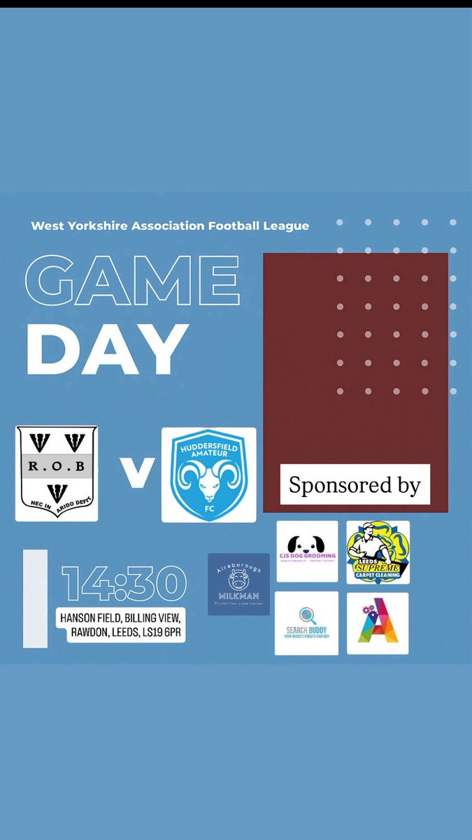 Game day ⚽️ 

Today we welcome fellow relegated side <a href="/huddsamateurs/">Huddersfield Amateur Football Club</a> to Hanson Field. Always a good game of football had between both teams, 

Come down and support the lads!