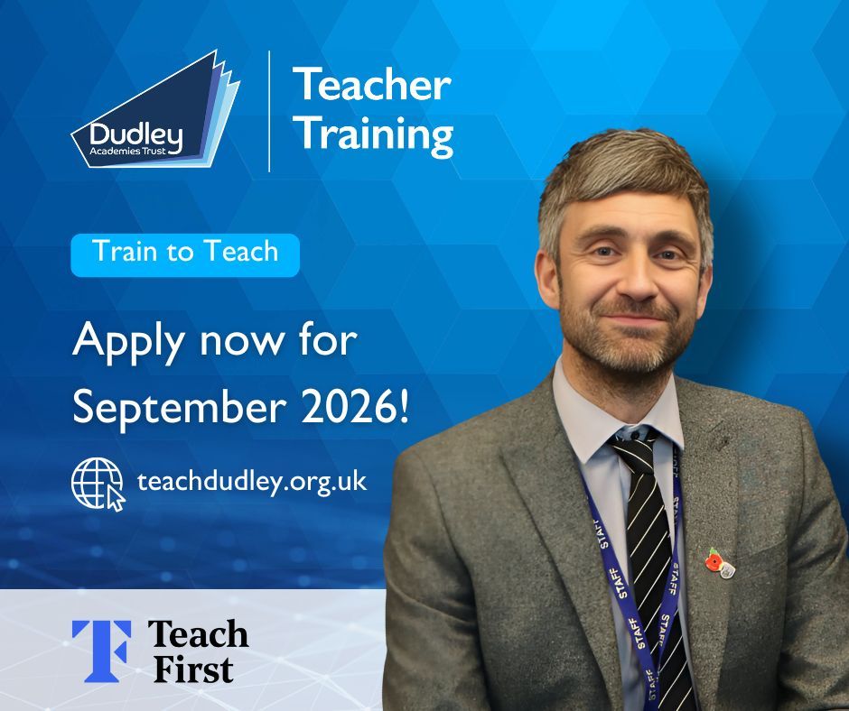 DudleyAcadTrust's tweet image. Applications for September 2026 are now open now! 🚀 Contact us via info@teachdudley.org.uk or visit our website at buff.ly/QqI4U6r to discover more  💻#StartTeaching #Education #FutureEducators #Teaching #DudleyAcademiesTrust #Primary #Secondary #SCITT