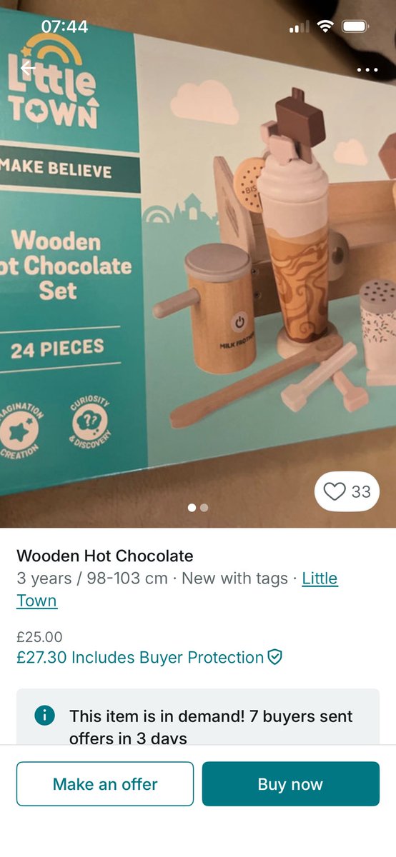 ElspethHEdmonds's tweet photo. @vinted @vintedUK you really need to stop the toy resellers buying @AldiUK wooden toys and then selling them 2 days later for a profit. It’s disgusting and against your rules. Saw a £35 set being sold for £65 new with tags. £8 items for £25. It’s wrong! #stopscalpers https://t.co/kc5A9nPrRM