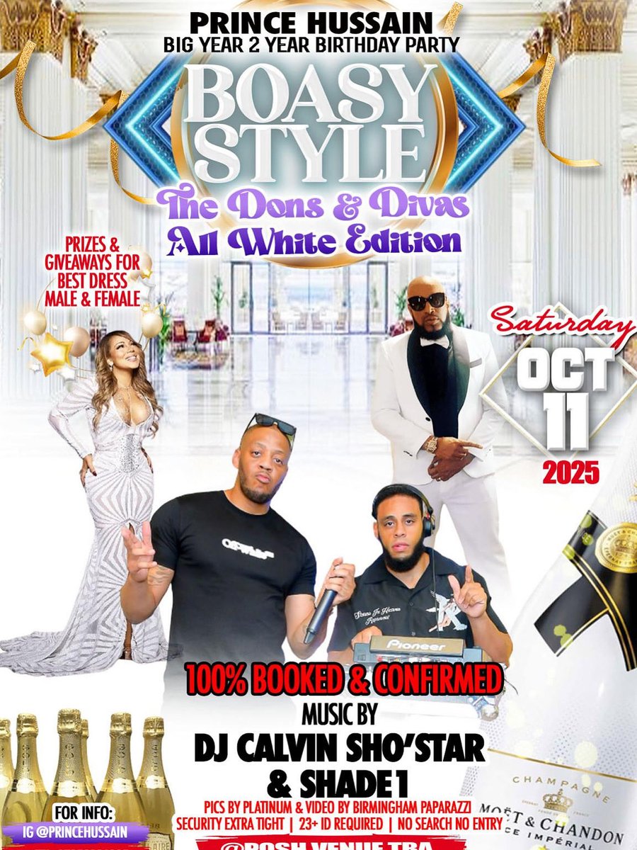 TONIGHT 📍 Catch me &amp; the bro @shadyshadethe1st at ‘BOASY STYLE’ All White Party In Walsall.

10pm Till LATE.

Venue Postcode: Bridge Street Walsall WS1 1JQ. 

More info Contact: <a href="/princehussain13/">Prince Hussain</a>
