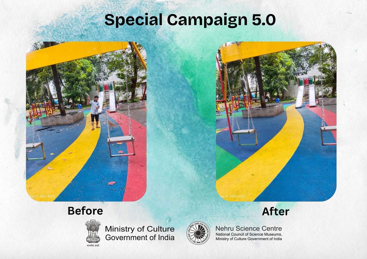Special Campaign 5.0 at Nehru Science Centre Mumbai 

#SwacchataHiSeva 
#SpecialCampaign5 

National Council of Science Museums-NCSM  <a href="/ncsmgoi/">National Council of Science Museums-NCSM</a>
Ministry of Culture, Government of India 
<a href="/MinOfCultureGoI/">Ministry of Culture</a>
Press Information Bureau - PIB,  Government of India <a href="/PIB_India/">PIB India</a>