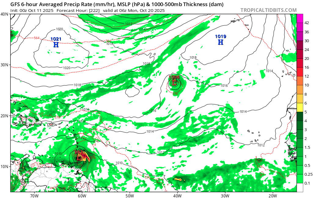 0Z GFS has the wave that moves further west on the 20-21st moving into the Southern Windwards as a hurricane. (Note: this is not going to happen)