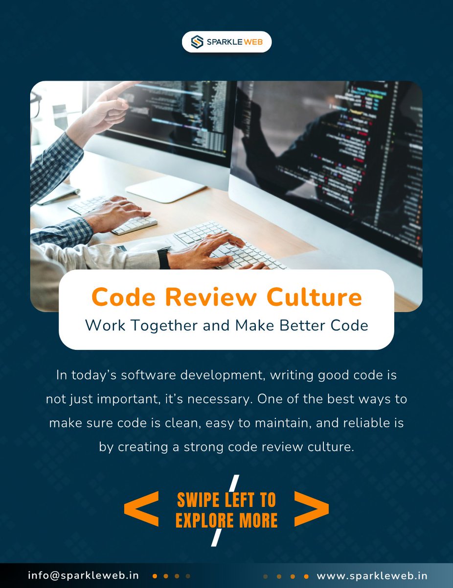 sparklewebdevs's tweet image. Code reviews = Better teamwork + Cleaner code 💻✨
At Sparkle Web, we empower teams to write quality code through collaboration & feedback.
👨💻 Explore how to build a strong code review culture.
#codereview #webdev #softwaredevelopment #cleancode #sparkleweb
