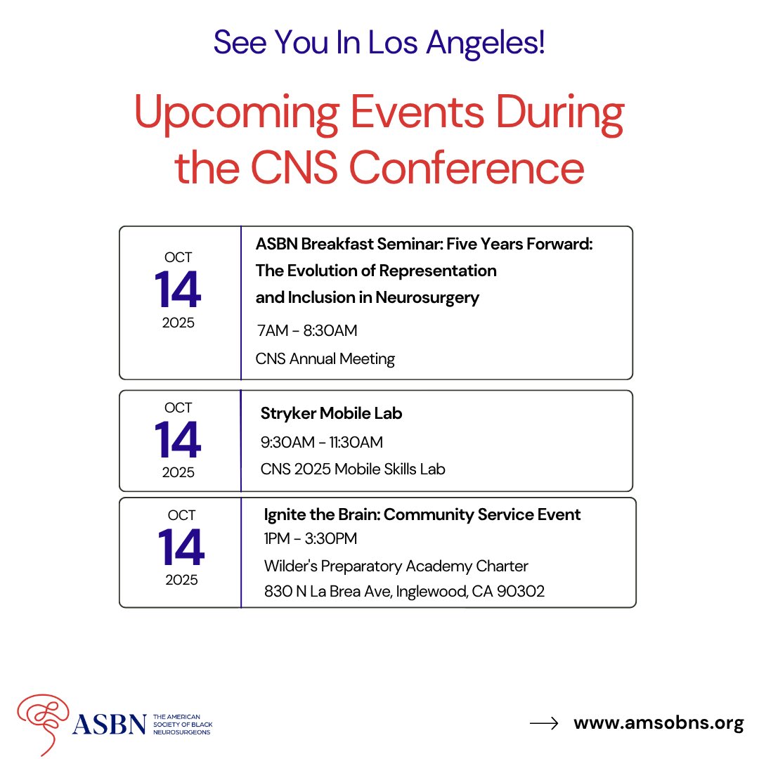 amsobns's tweet photo. We’re one day away from the largest neurosurgery meeting of the year and we have a series of events! Which event will you be at? Let us know in the comments below. 

@CNS_Update 

#neurosurgery #ASBNOrg #ASBNEvents #CNS2025 https://t.co/xvDA1pX5rL