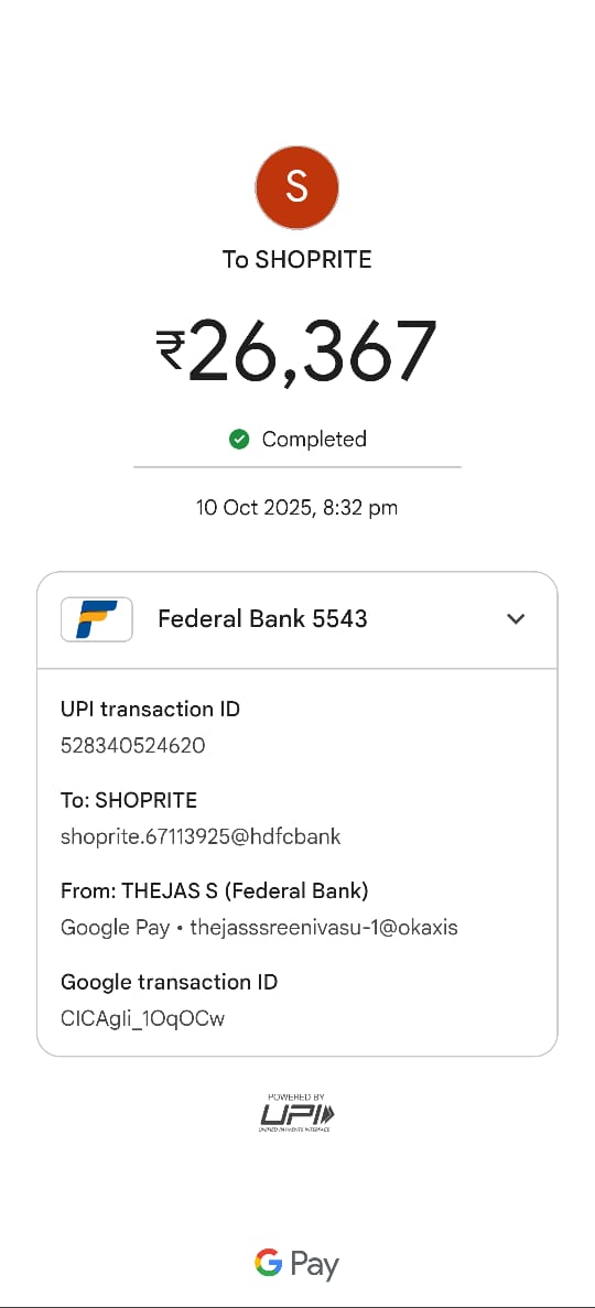 _so_sreenivasu_'s tweet photo. @BlrCityPolice sir yesterday I made shoping in shopright mart andrahalli I paid extra money 26,367rs instead of paying 2636 rs so they are telling me we can't refund the money through orginal payment as per government rules we need issue cheque for refund 
My name is THEJAS https://t.co/dTDq2sqD97