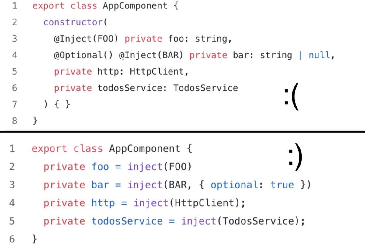 DanielGlejzner's tweet image. TypeScript should work for you.
Not against you.
That’s why the best TypeScript is when:
- you don’t need to write any
(pun intended) TypeScript at all!
Great example based
on #Angular inject()
Code snippets by Netanel Basal
+ huge kudos to @tannerlinsley for amazing…