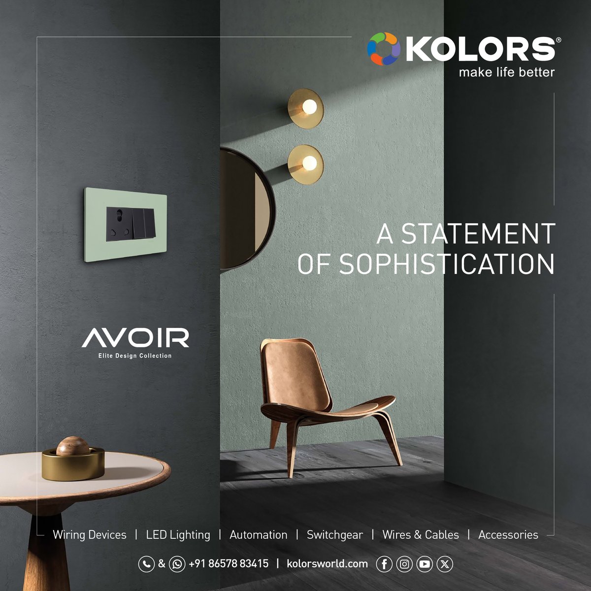 KolorsIndia_tw's tweet photo. Sleek in form, bold in expression. Add elegance and personality to every space with Kolors.
#AVOIR #ModularSwitches #Electrical #InteriorDesign #HomeDecor #Architectural #Switches #Luxury #Kolors #KolorsSwitches #KolorsIndia https://t.co/q6AR6L3Kl1