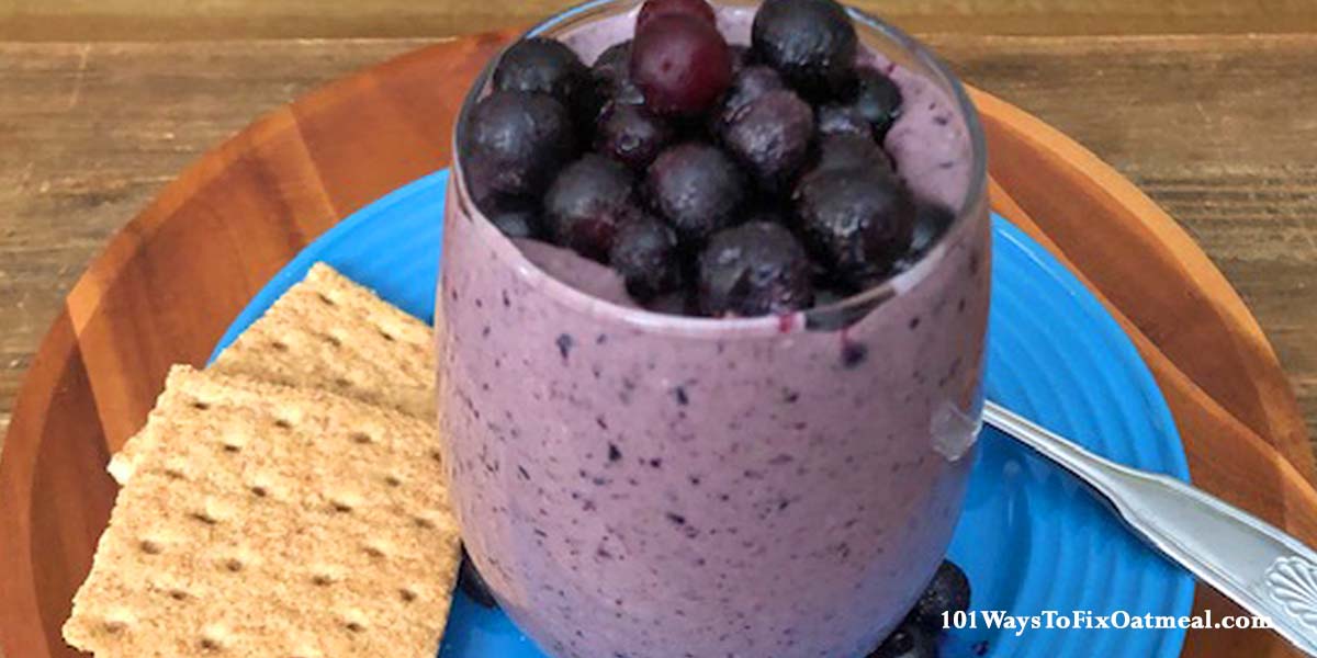 Remember when bread was still good for you and nobody knew about kale? Me too! Oatmeal Smoothie made with blueberries, coconut milk, yogurt, honey.