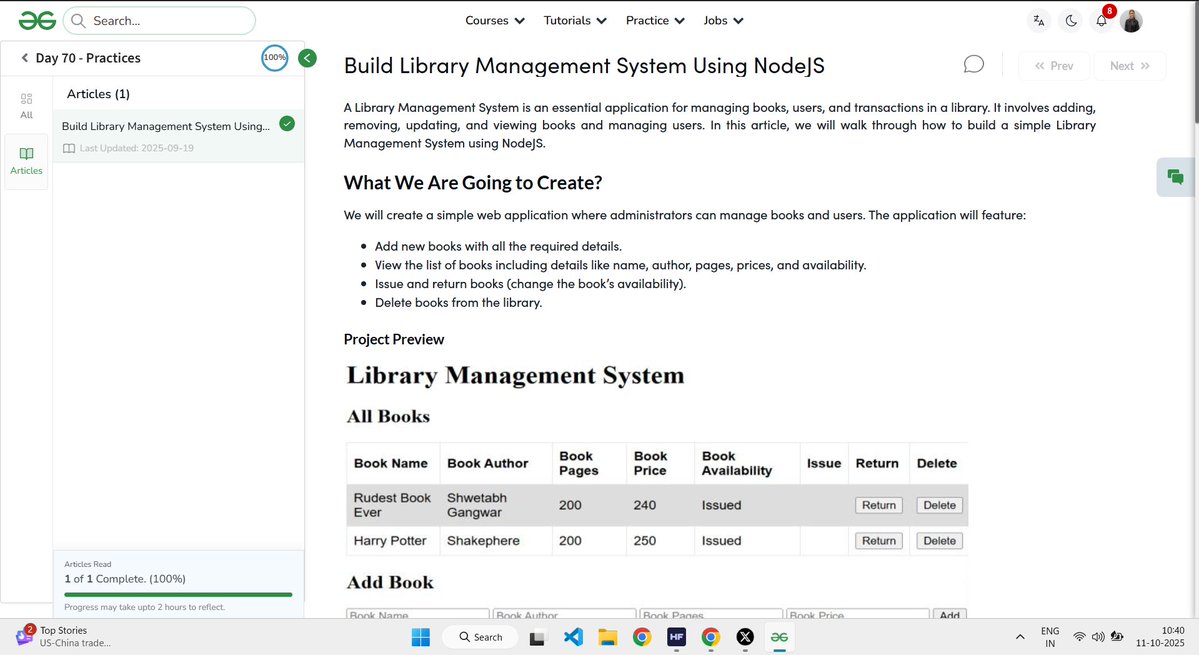 Rishima_17's tweet image. @geeksforgeeks

Day 70  recap:
 practicing the library management system with express and nodejs
📷 [geeksforgeeks.org/batch/skill-up…]  #GeeksforGeeks #100DaysOfCode #skillupwithgfg #nationskillup