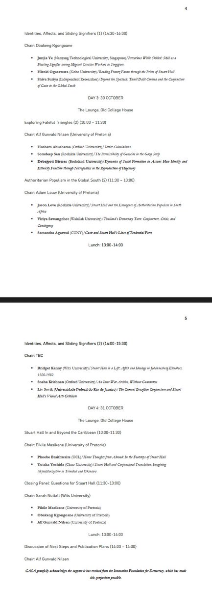 CAsianSAfricaUP's tweet image. CASA is hosting its third annual symposium from 28 to 31 October, and the theme is &quot;Engaging Stuart Hall in/from the Global South&quot; 🔥🔥🔥

With a keynote from Kuan-Hsing Chen, the symposium aims to explore the power of Hall&apos;s thought across Southern contexts. 

Programme below 👇