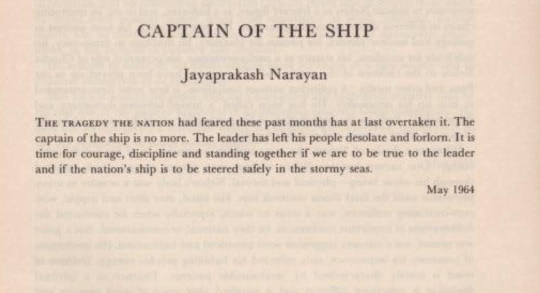 _nehruvian's tweet image. Tribute of Jayaprakash Narayan on passing of Jawaharlal Nehru: