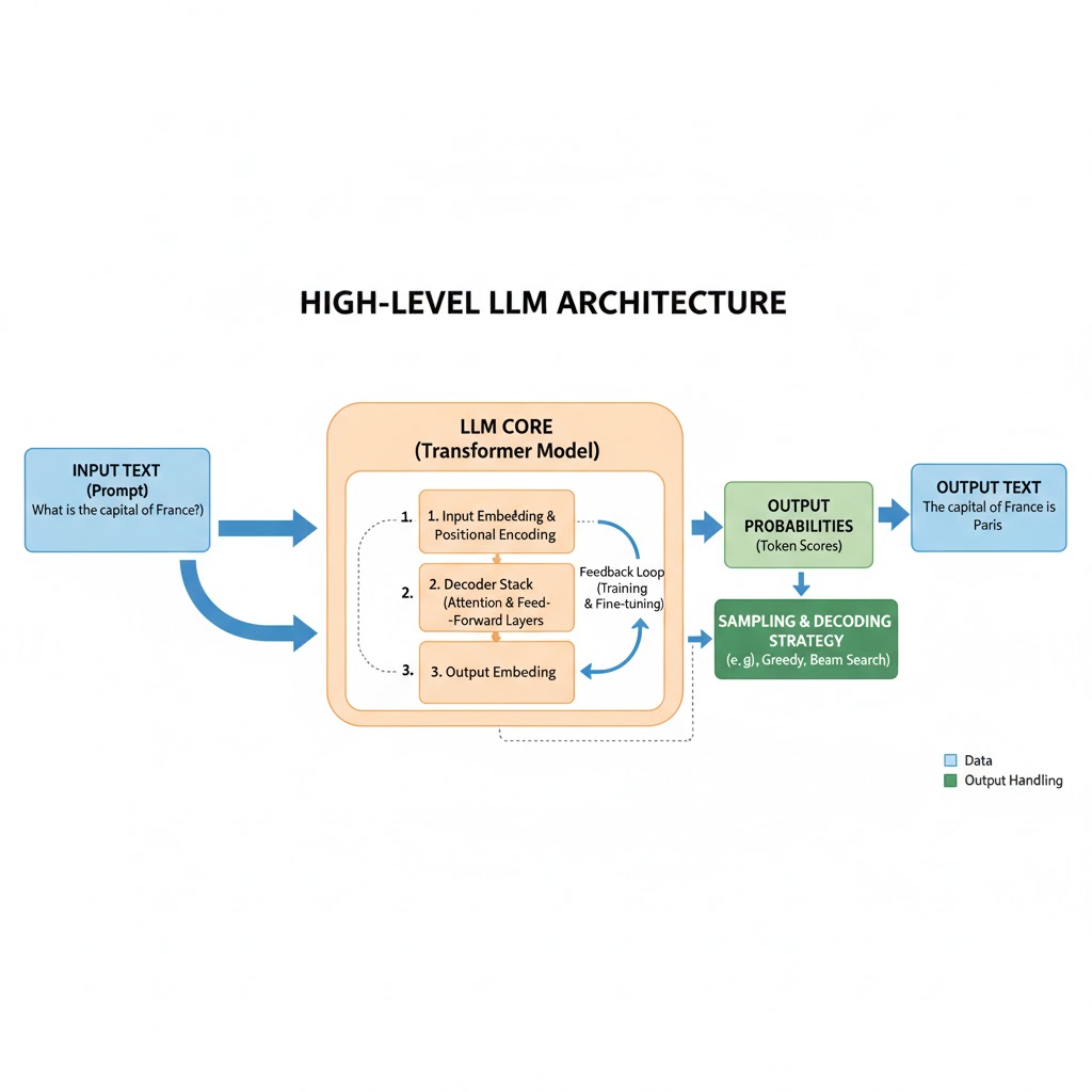 e_opore's tweet image. How Large Language Models (LLMs) Work
✓ LLMs operate by predicting the next most probable word in a sequence, transforming text into numbers, processing through neural layers, and decoding it back into natural language.
→ Input Embedding & Positional Encoding
✓ The process…