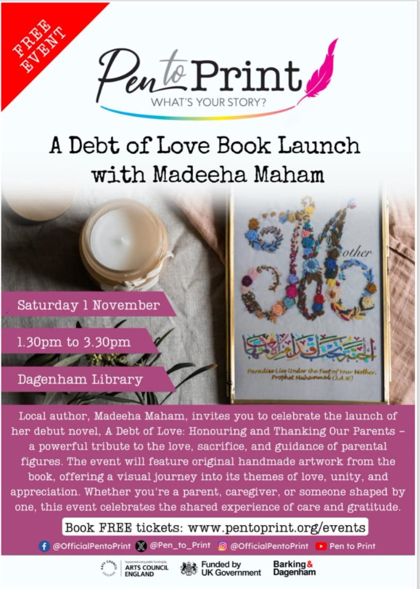 madeeha_001's tweet photo. #Tickets are #live for my book, "A debt of love, Honouring and Thanking our Parents" on 1 Nov in #London #Barking #arts #author #art

https://t.co/ncJW74bRim… https://t.co/RVG6e3E9FR