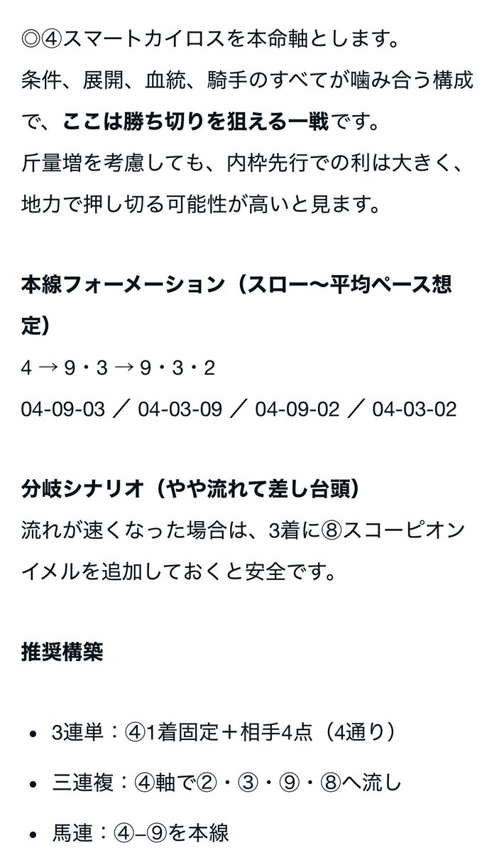 umako12345678's tweet image. 京都9レース当たり♡

◎→▲→○

見解通りに3連単2点予想的中🎯

4-3-9

3連単　2,450円
3連複　430円
馬単　960円
馬連　530円

単勝的中🎯
ワイドトリプル的中🎯

勝ちすぎなう🥇