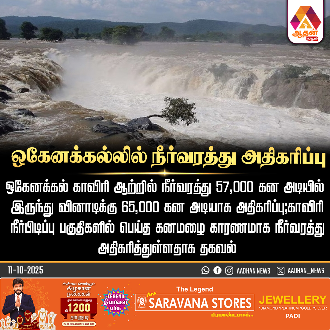 AadhanNews's tweet image. #NewsUpdates ஒகேனக்கல்லில் நீர்வரத்து அதிகரிப்பு
#Hogenakkal #WaterFlow