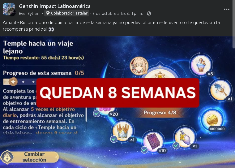 Mari0_Destroyer's tweet image. En el grupo de Genshin Impact Latinoamerica de facebook compartieron esto y me gustaría darle difusión, no se olviden, queda tiempo exacto.

Mucha suerte en la constelación elegida.

#GenshinImpact #genshin #nodkrai