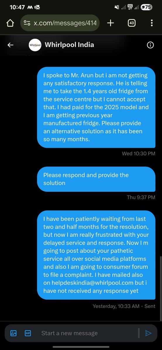 SHUBHAMKRISHNAN's tweet image. @whirlpool_india @WhirlpoolCorp 
Extremely disappointed with @whirlpool_india service. It has been over 2.5 months and my refrigerator issue (faulty door gasket and pending replacement) is still unresolved.

I have been in touch with Mr. Bhaskar (Service Head - Bihar &amp;amp; Jharkhand)…