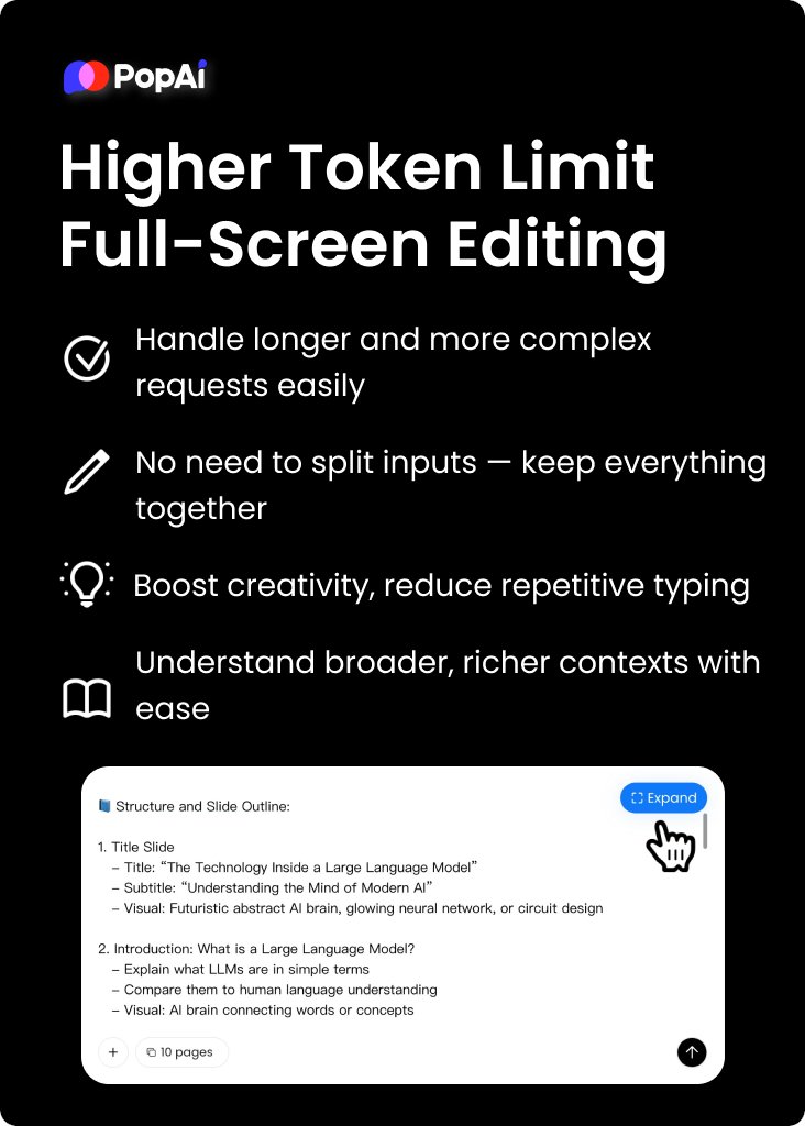 popaiinone's tweet image. ✨Higher token limit + Full-screen editing are here!

No splits. No limits. Just flow.
👉 Free to start: popai.pro 

#powerpoint #popai #slides #agent #aitools #productivity #presentation